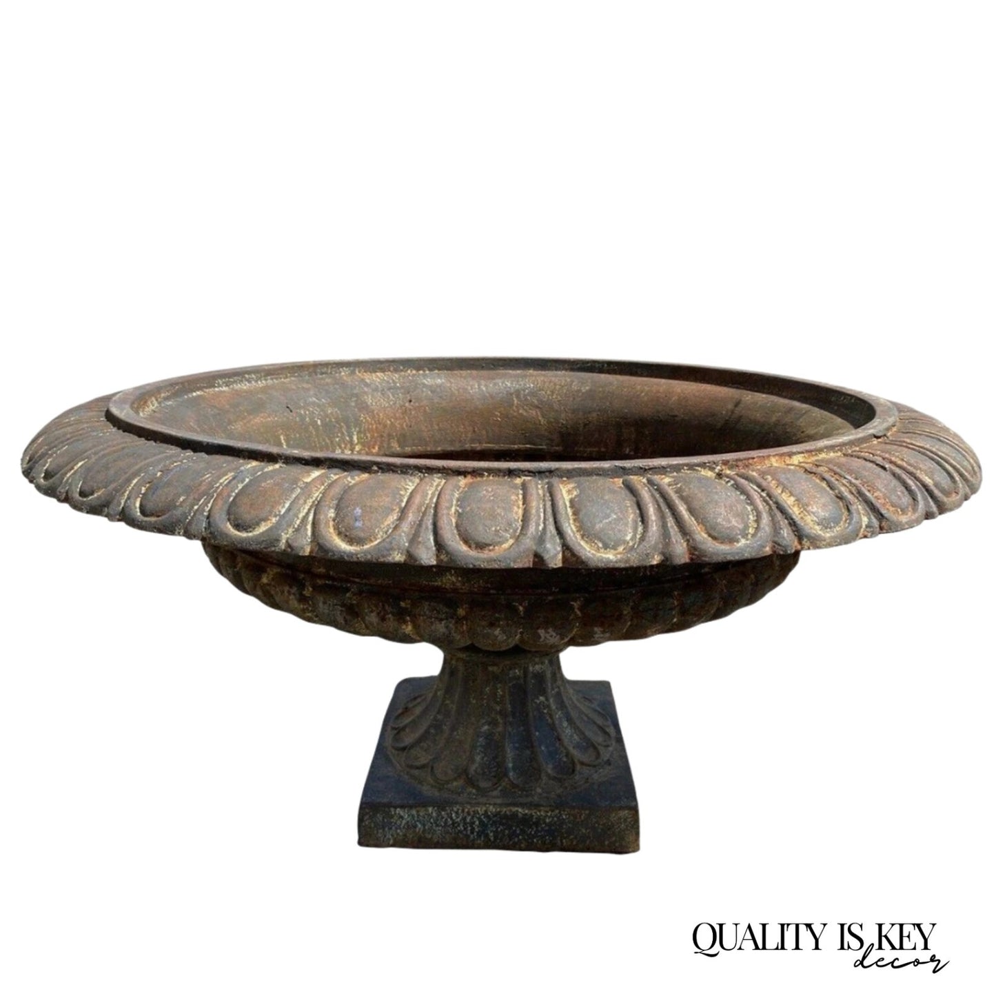 Cast Iron Low and Wide 38" Round French Classic Style Outdoor Garden Urn Planter