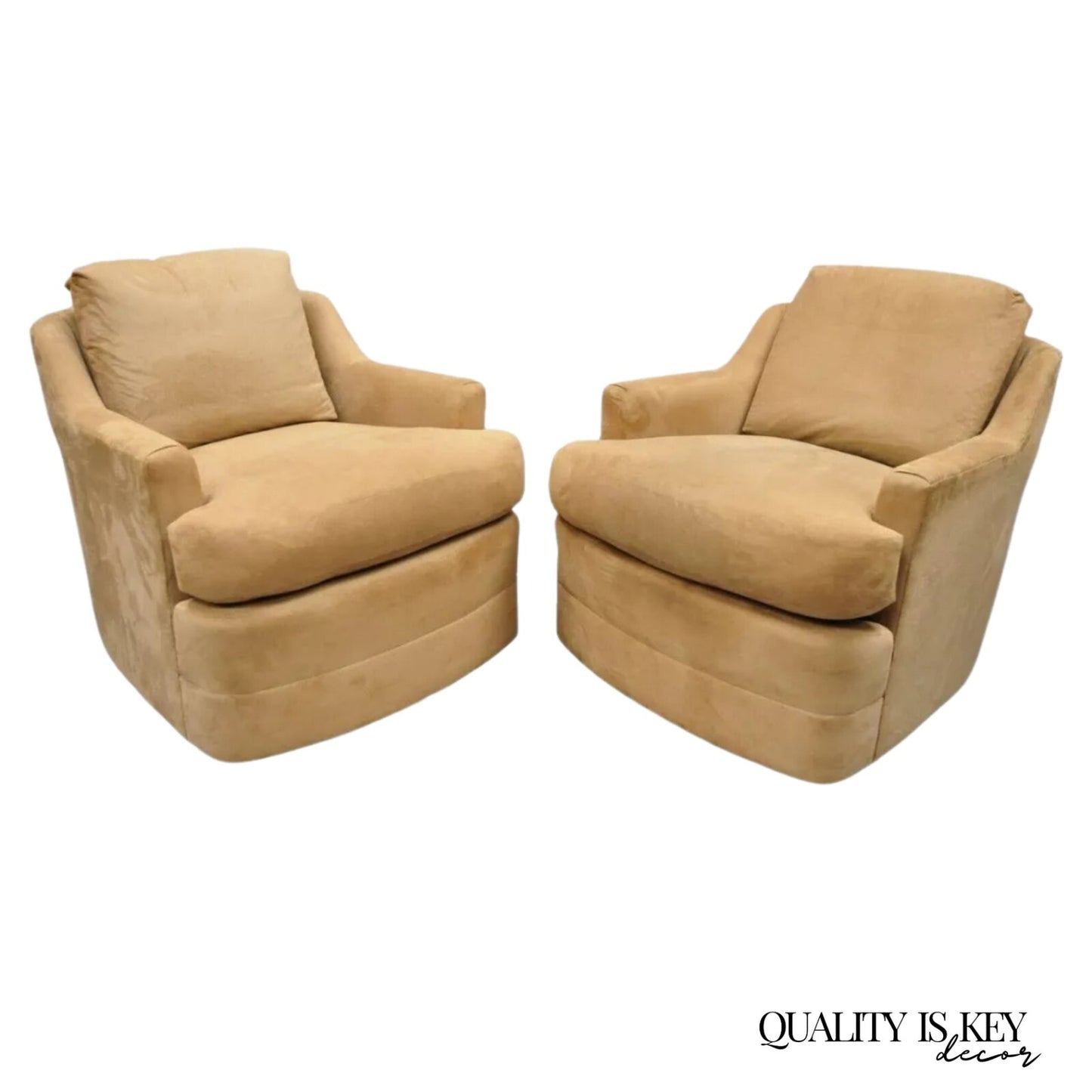 Vintage Mid Century Modern Brown Upholstered Swivel Lounge Club Chairs - a Pair