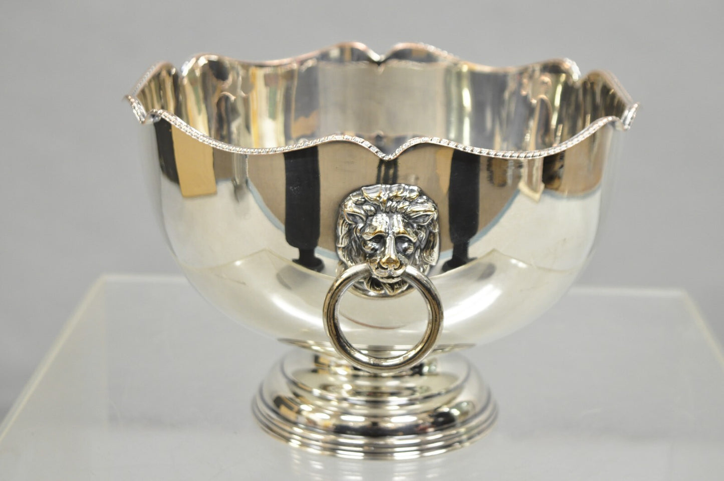 English Regency Silver Plated Lion Handle Small Punch Bowl Champagne Ice Bucket