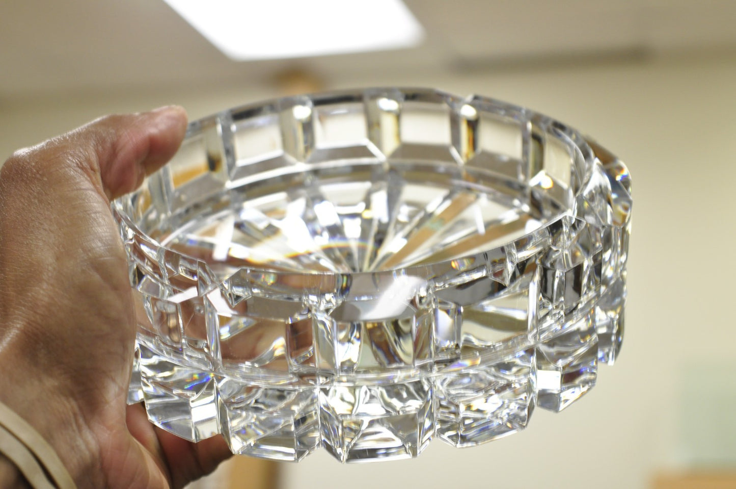 Vintage Highcrest by Mikasa Large 7" Leaded Crystal Glass Ashtray Cube Pattern