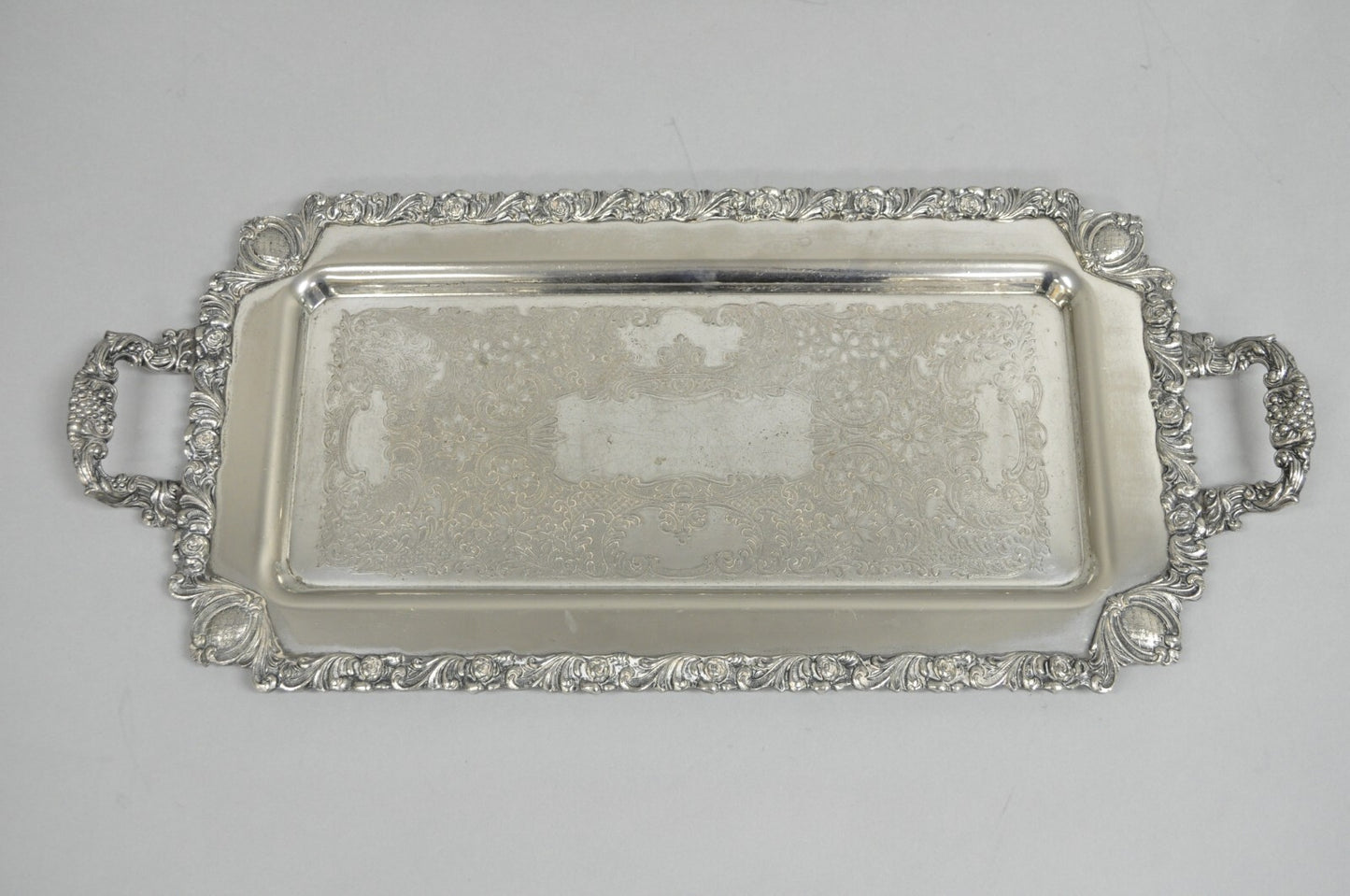 Vintage Eton Sheffield Floral Repousse Silver Plated Narrow Serving Platter Tray