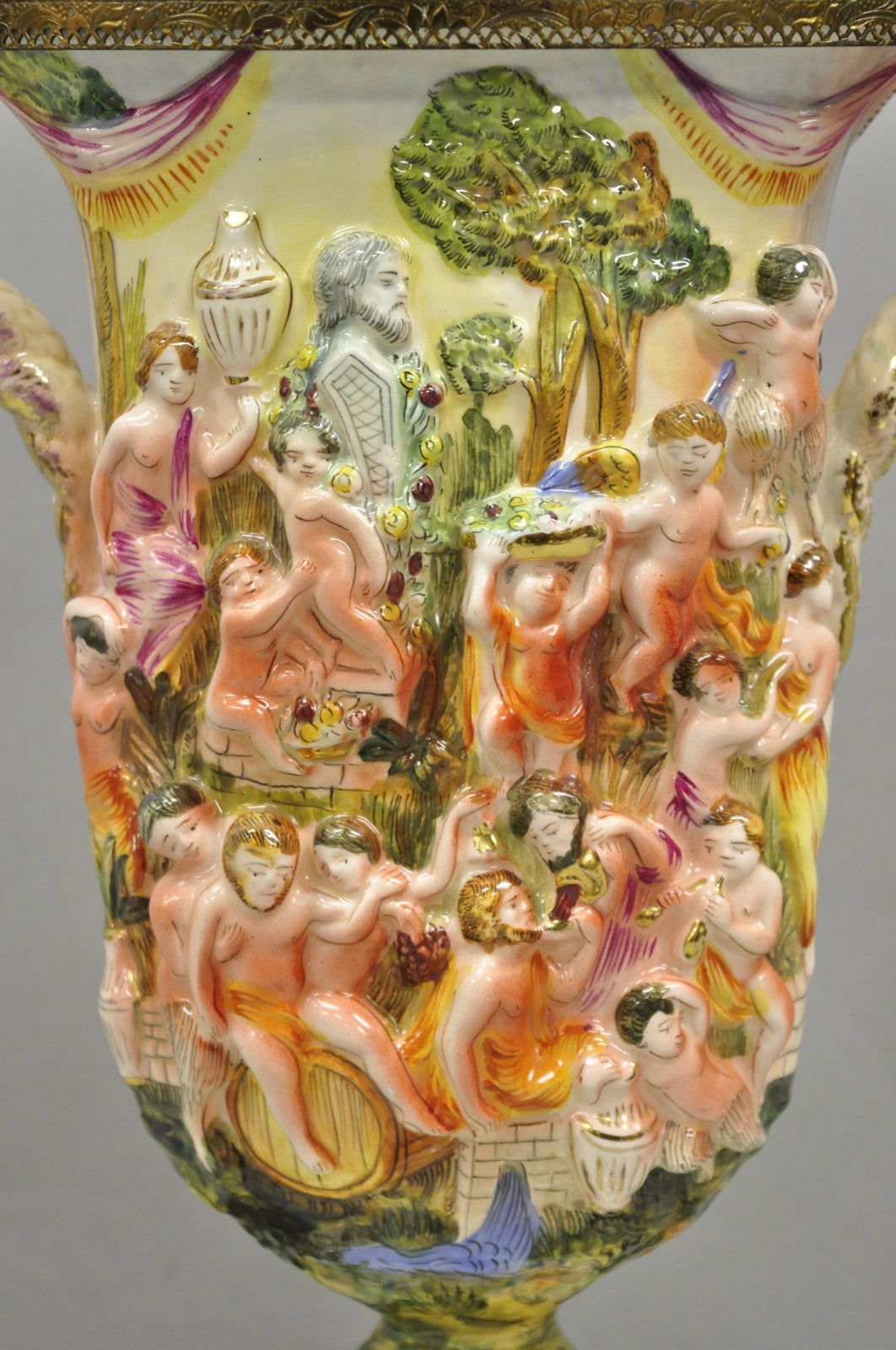 Vintage Italian Capodimonte Porcelain Figural Bacchanal Cherub Mermen Table Lamp