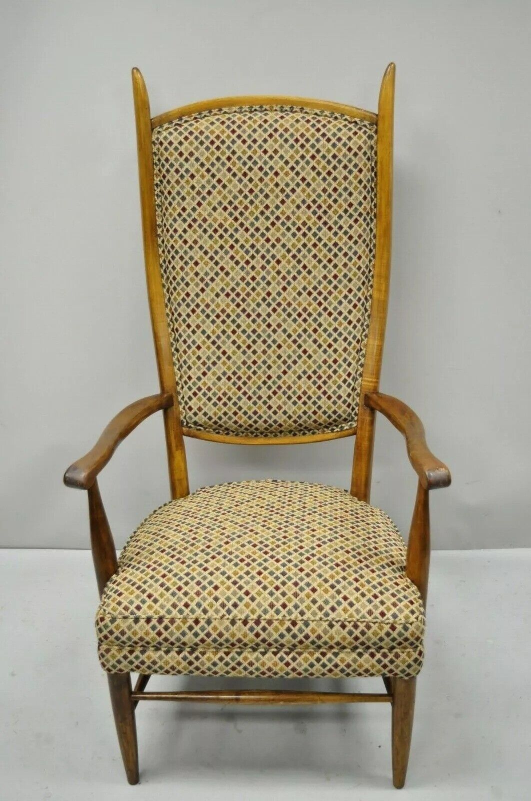 Vintage Edward Wormley Style Mid Century Modern High Back Maple Arm Chair