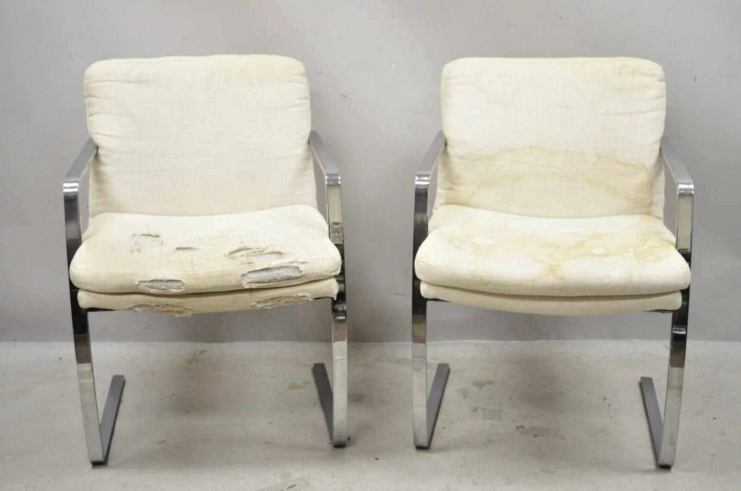 Mid Century Modern BRNO Style Chrome Cantilever Lounge Arm Chairs (C) - a Pair