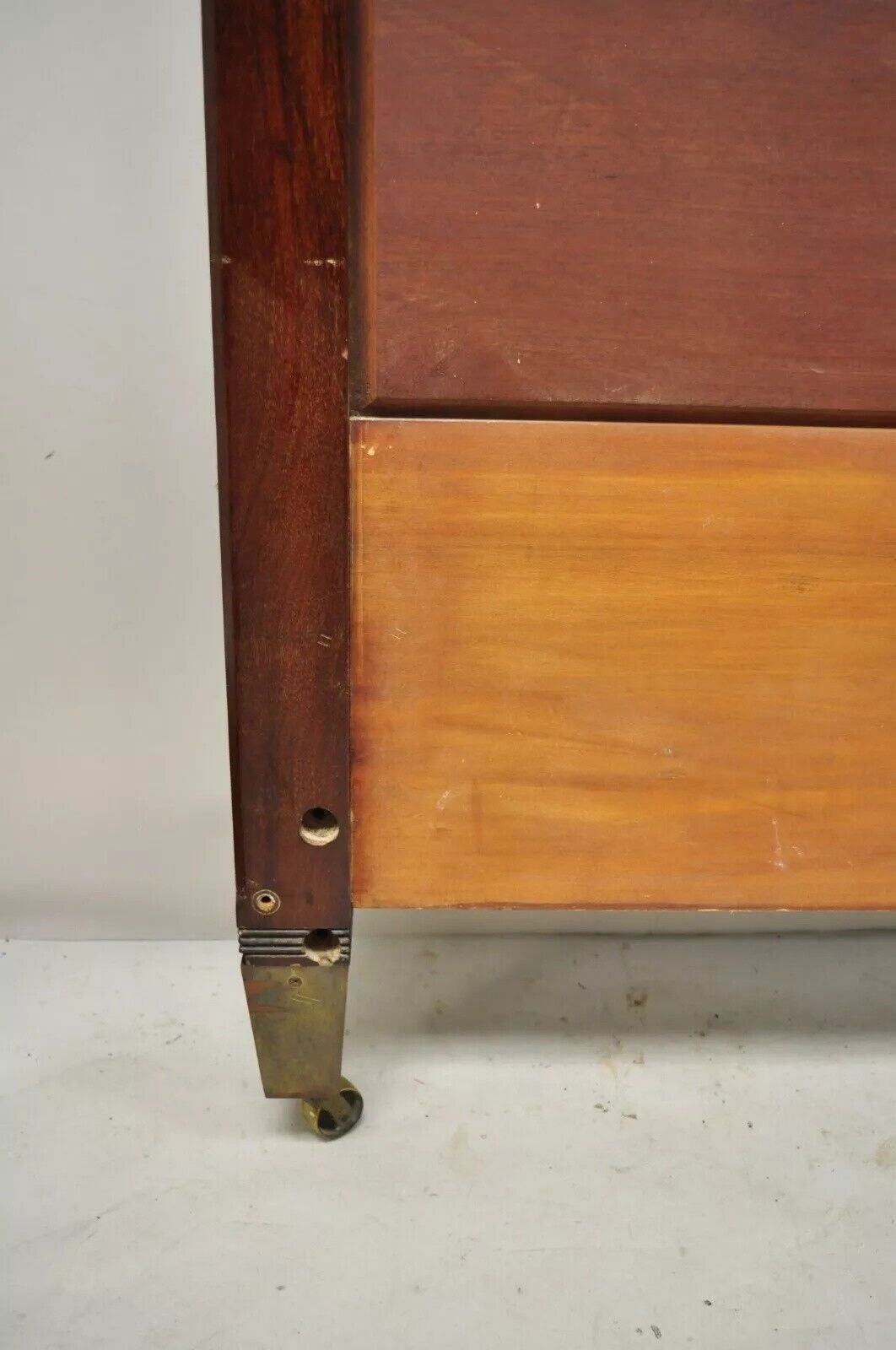 Herts Brothers Edwardian Mahogany Brass Satinwood Inlay Queen Bed Headboard