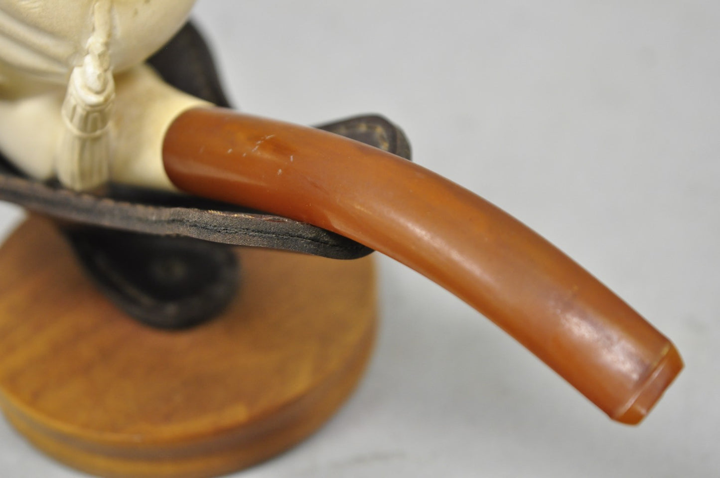 Vintage Turkish Meerschaum Figural Hand Carved Bearded Man Pipe on Walnut Stand