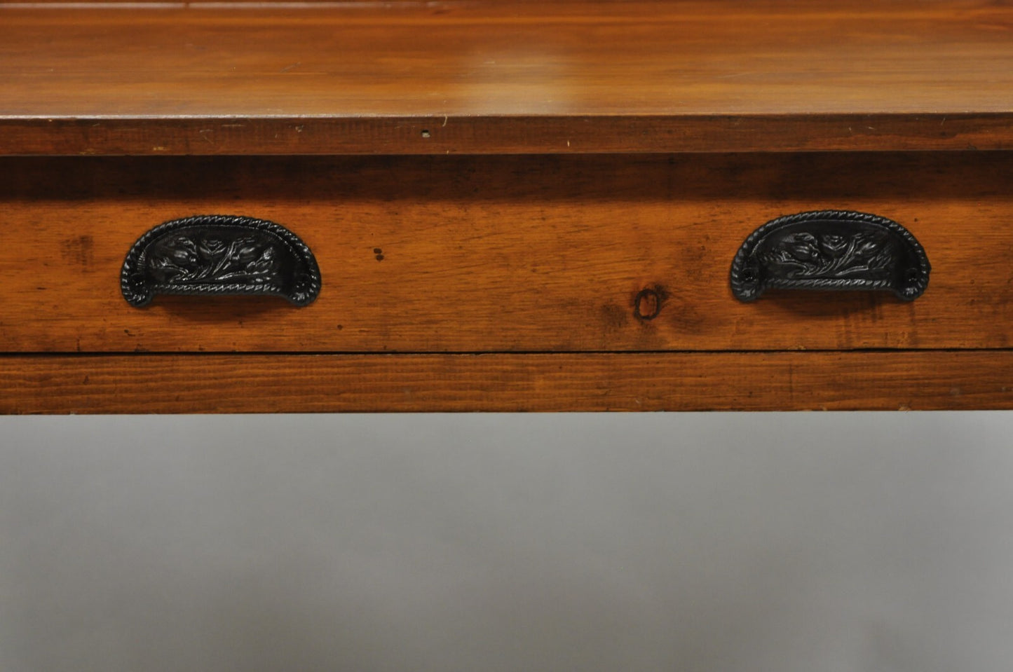 Antique Primitive Colonial Pine Wood 1 Drawer Work Table Desk w/ Backsplash