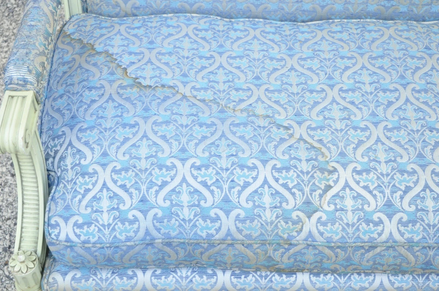 Vintage French Louis XVI Style Hollywood Regency Green Blue Settee Loveseat Sofa