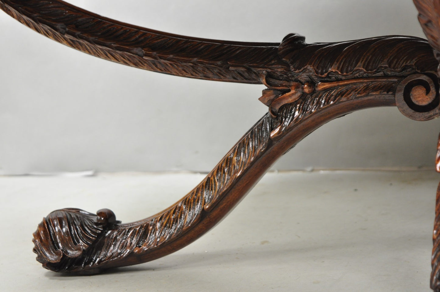 Antique Grosfeld House French Regency Plume Carved Mahogany Marble Coffee Table
