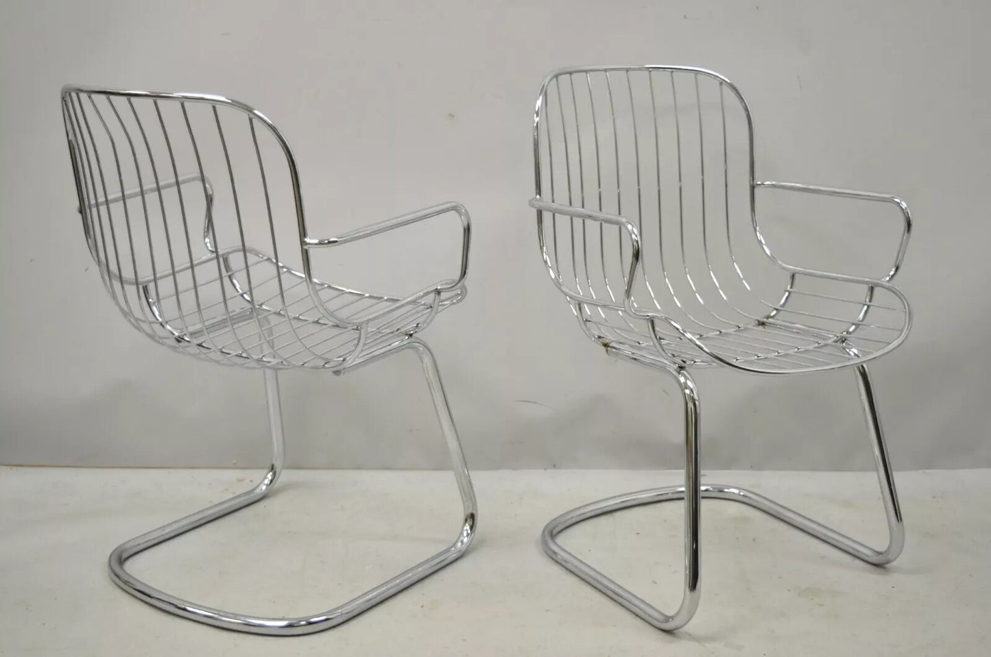 Mid Century Italian Modern Tubular Chrome Cantilever Dining Arm Chair - Set of 4