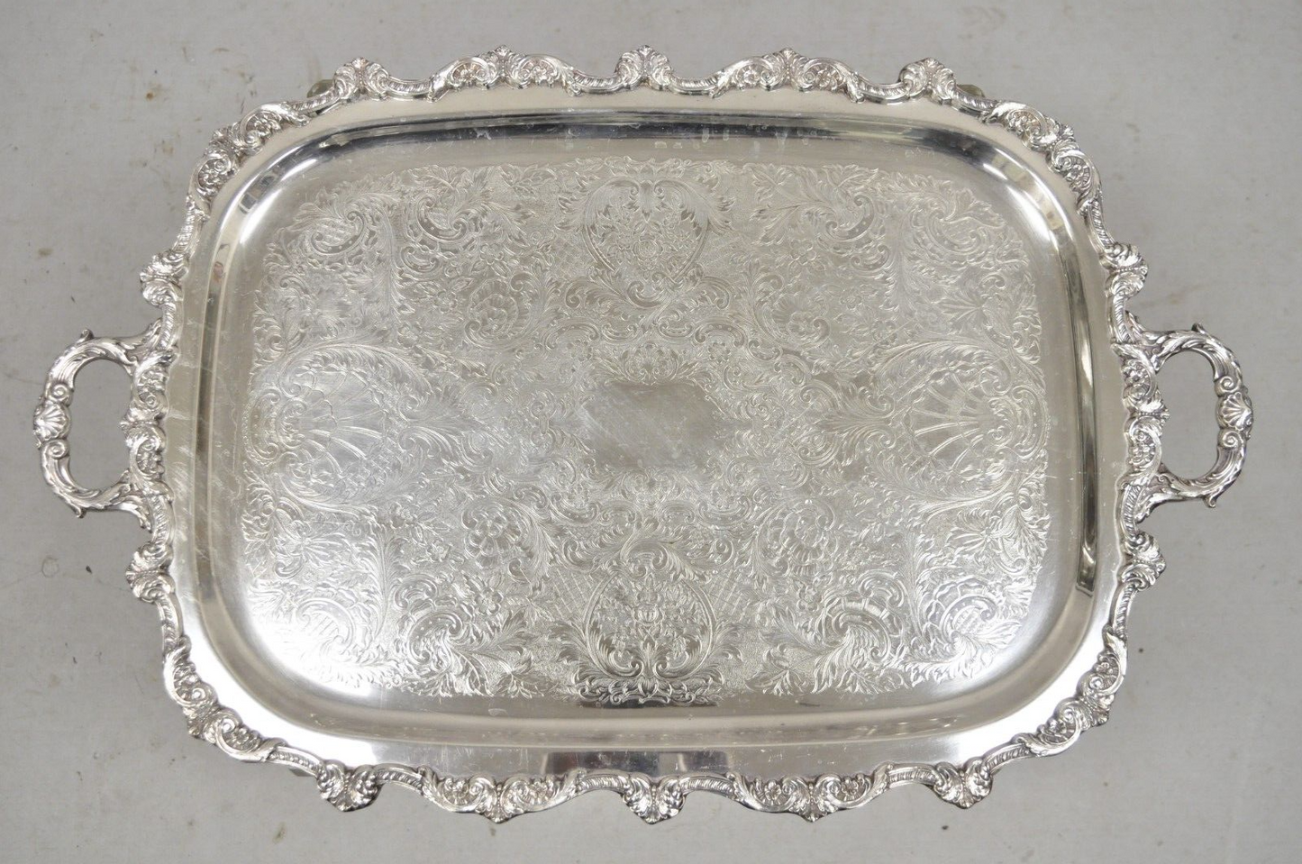 Vintage EPCA Old English by Poole 5032 Silver Plated Ornate Serving Platter Tray
