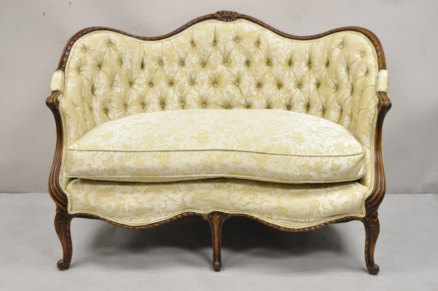 Antique French Louis XV Style Carved Walnut Serpentine Settee Sofa Loveseat