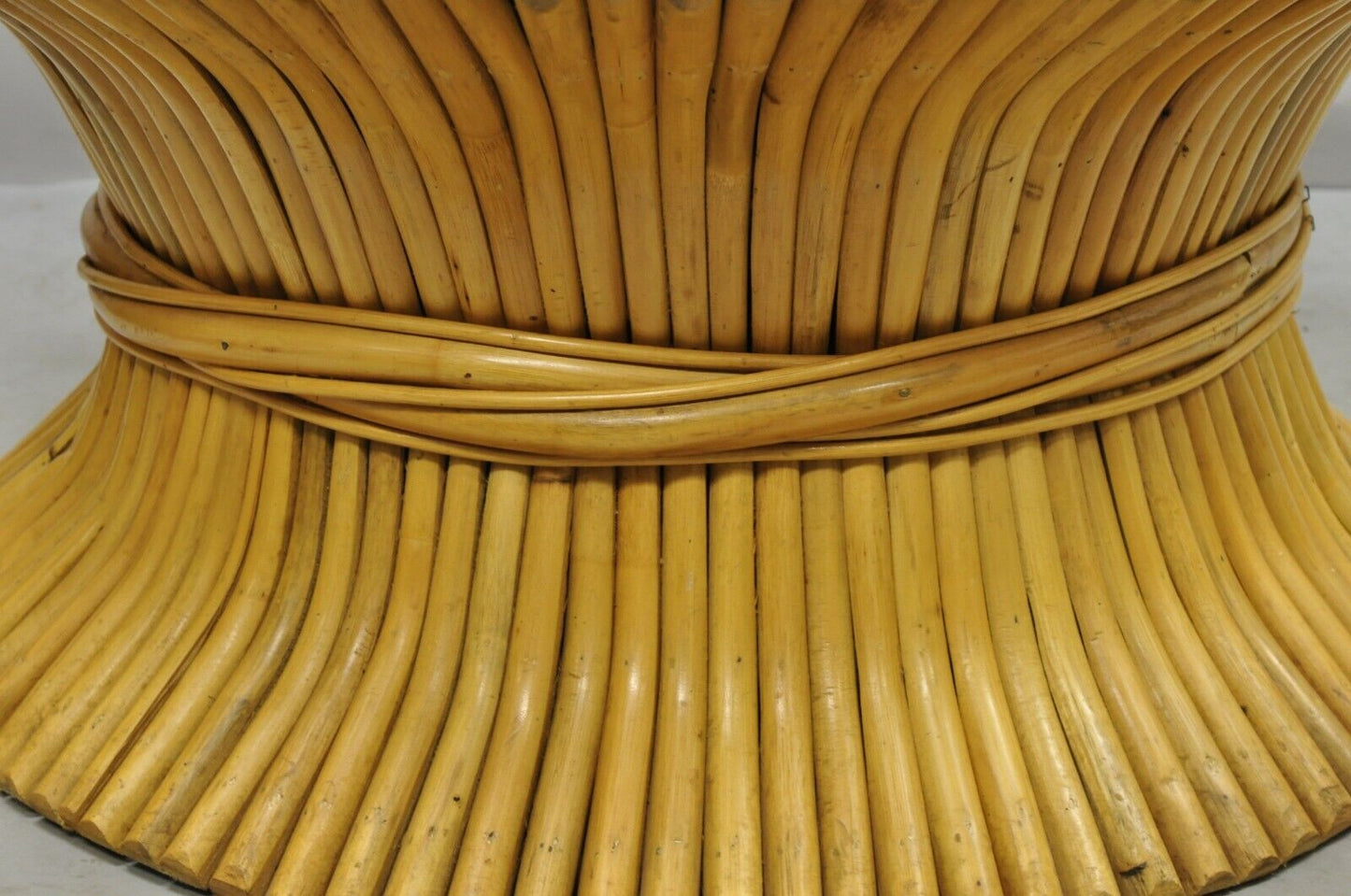 McGuire Style Sheaf of Wheat Bamboo 48" Round Glass Coffee Table