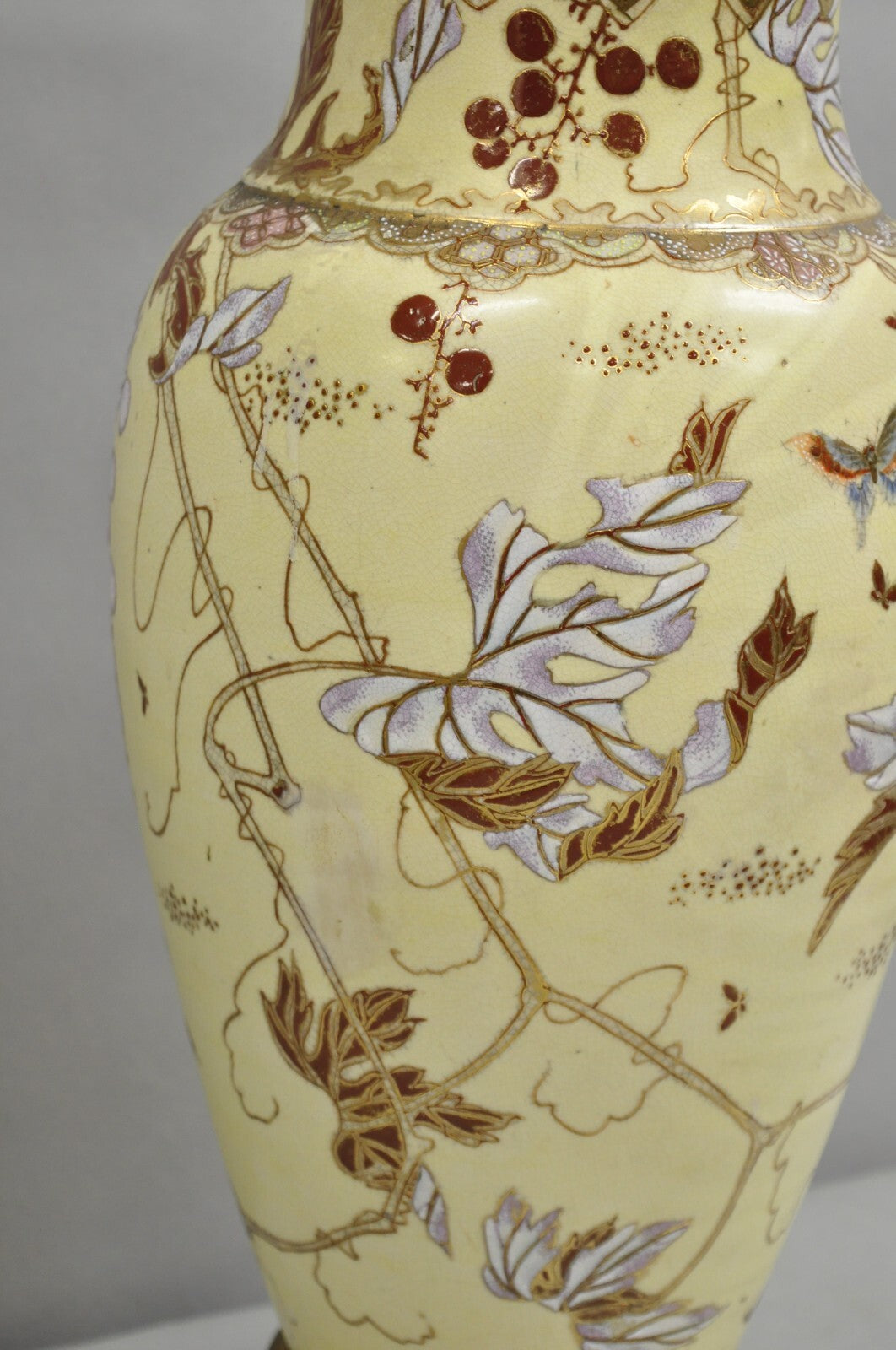 Antique Chinoiserie Chinese Yellow Porcelain Large Jardiniere Vase Table Lamp