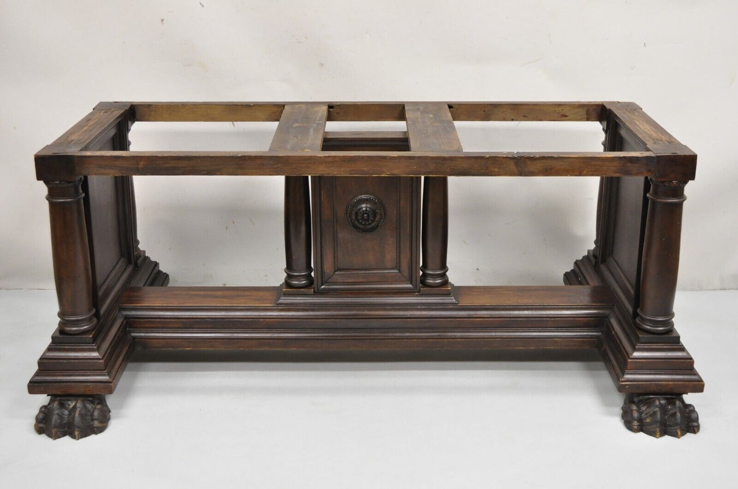 Antique Italian Renaissance Carved Walnut Hairy Paw Foot Desk Console Table Base