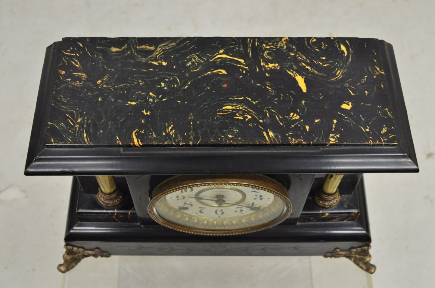Antique Seth Thomas Adamantine Victorian Faux Marble Shelf Mantel Clock