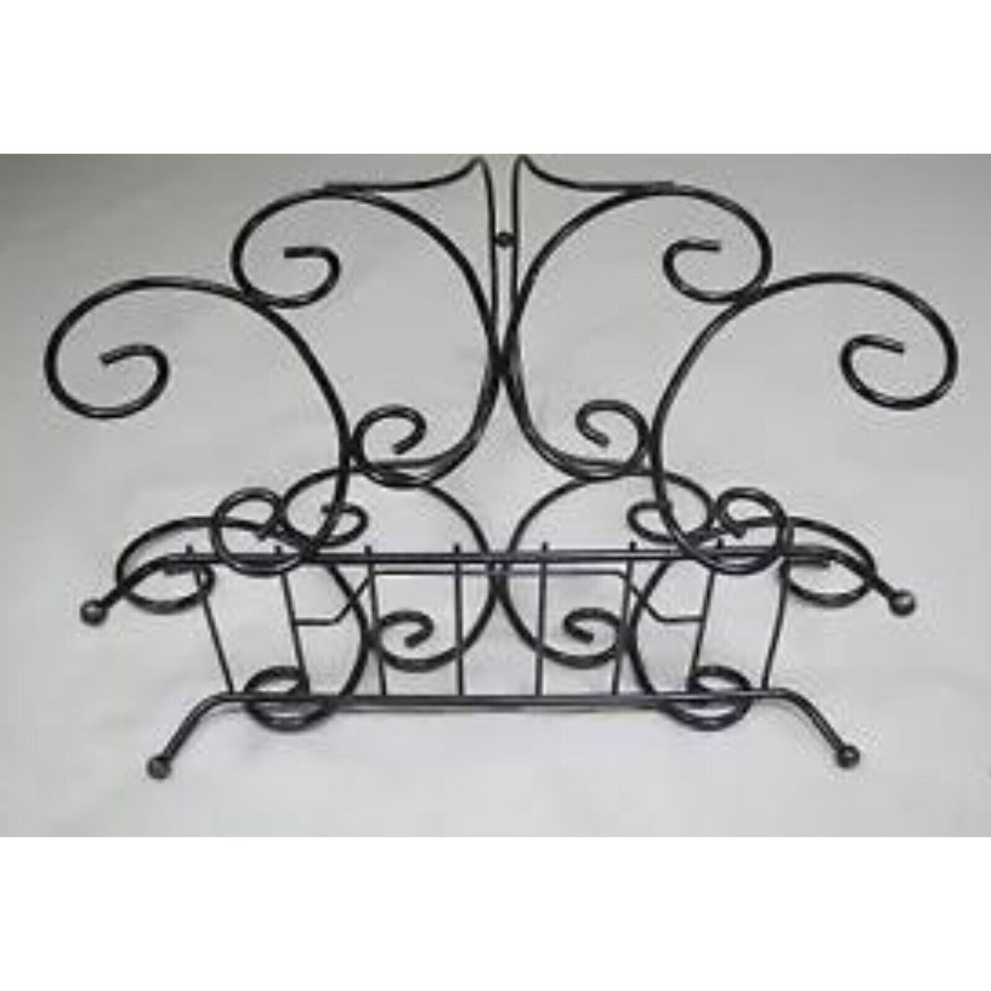 Vintage Wrought Iron Scrolling Hollywood Regency Whimsical Magazine Rack Stand