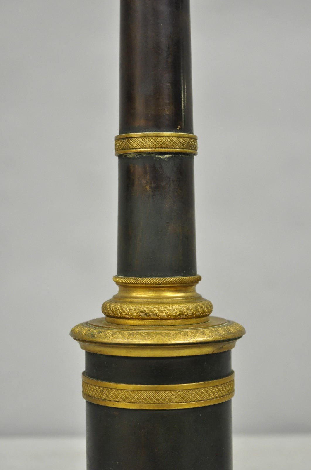 Antique French Empire Patinated Bronze Candlestick Column Bouillotte Table Lamp