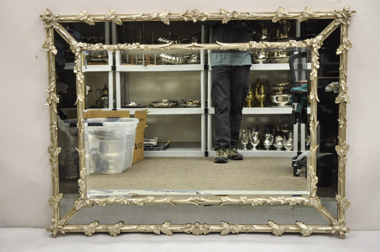 Vintage Friedman Brothers Hollywood Regency Silver Gilt Faux Bois Wall Mirror