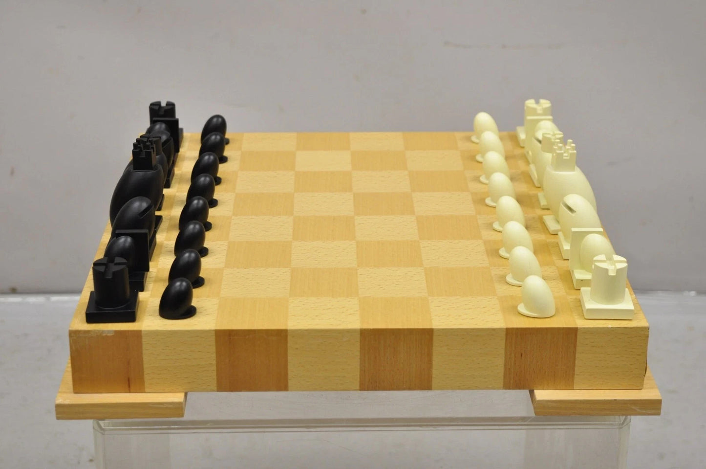 1990s Michael Graves Postmodern Chess & Checkers Set Maple Wood Modern Board