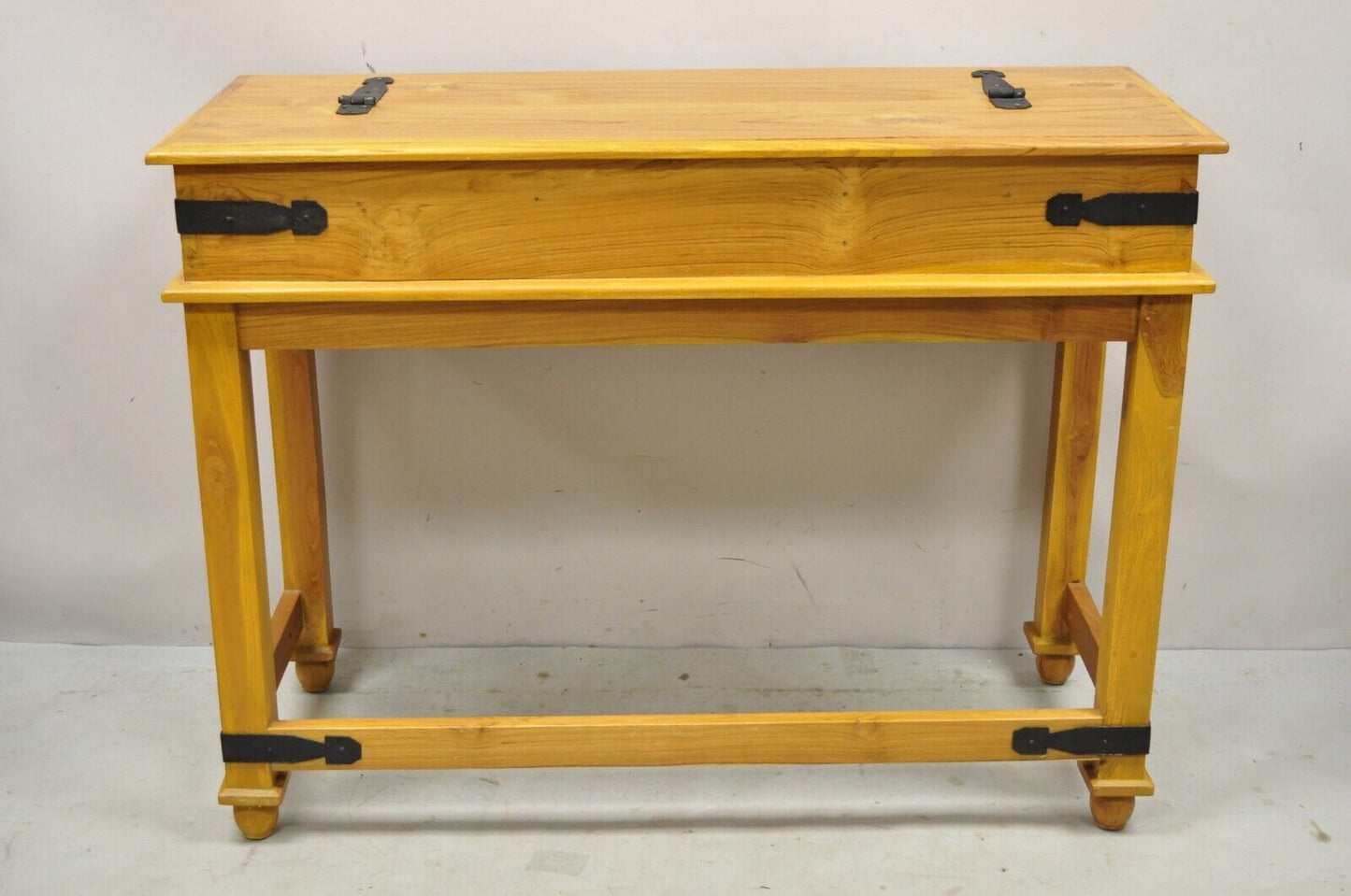 Campaign Style Teak Wood Flip Top Writing Desk with Side Chair - 2pc Set