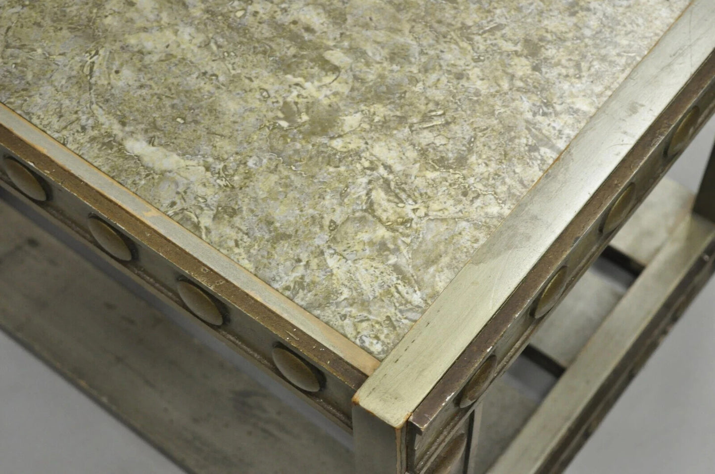 Vintage Mid Century Modern James Mont Style Silver Brutalist Side End Table