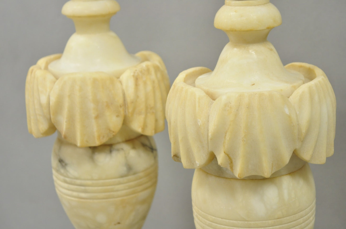Antique Italian Neoclassical Style Carved Marble Shell Urn Table Lamps - a Pair