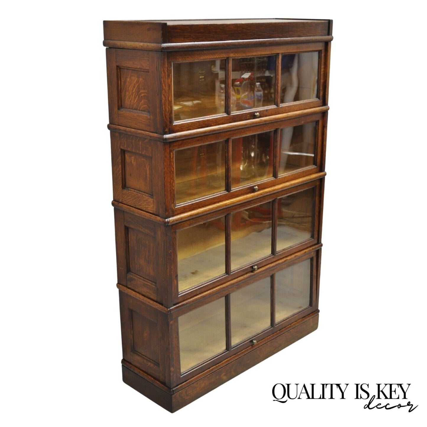 Antique Macey Mission Oak Arts & Crafts 4 Section Stacking Barrister Bookcase