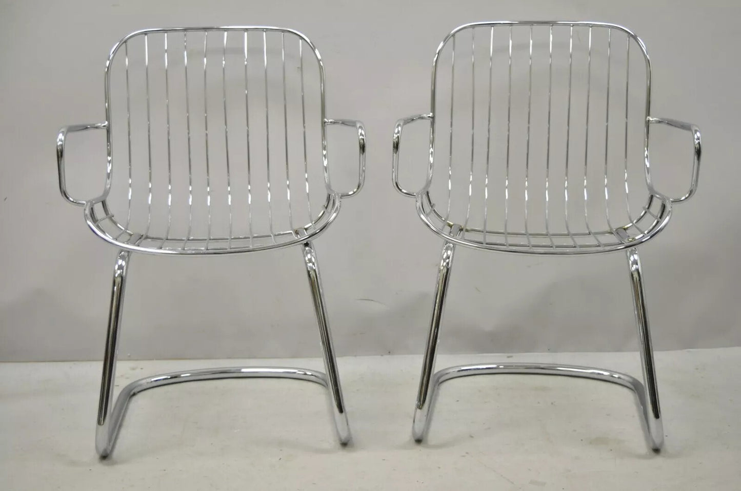 Mid Century Italian Modern Tubular Chrome Cantilever Dining Arm Chair - Set of 4