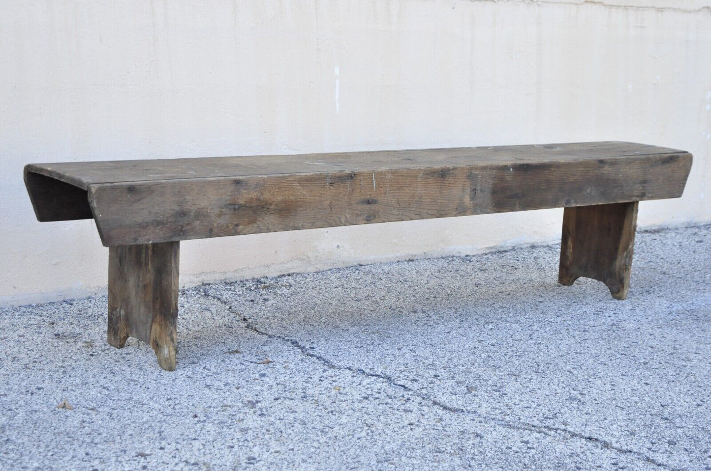 Antique French Country Primitive Distressed Wood Plank 86" Long Bench