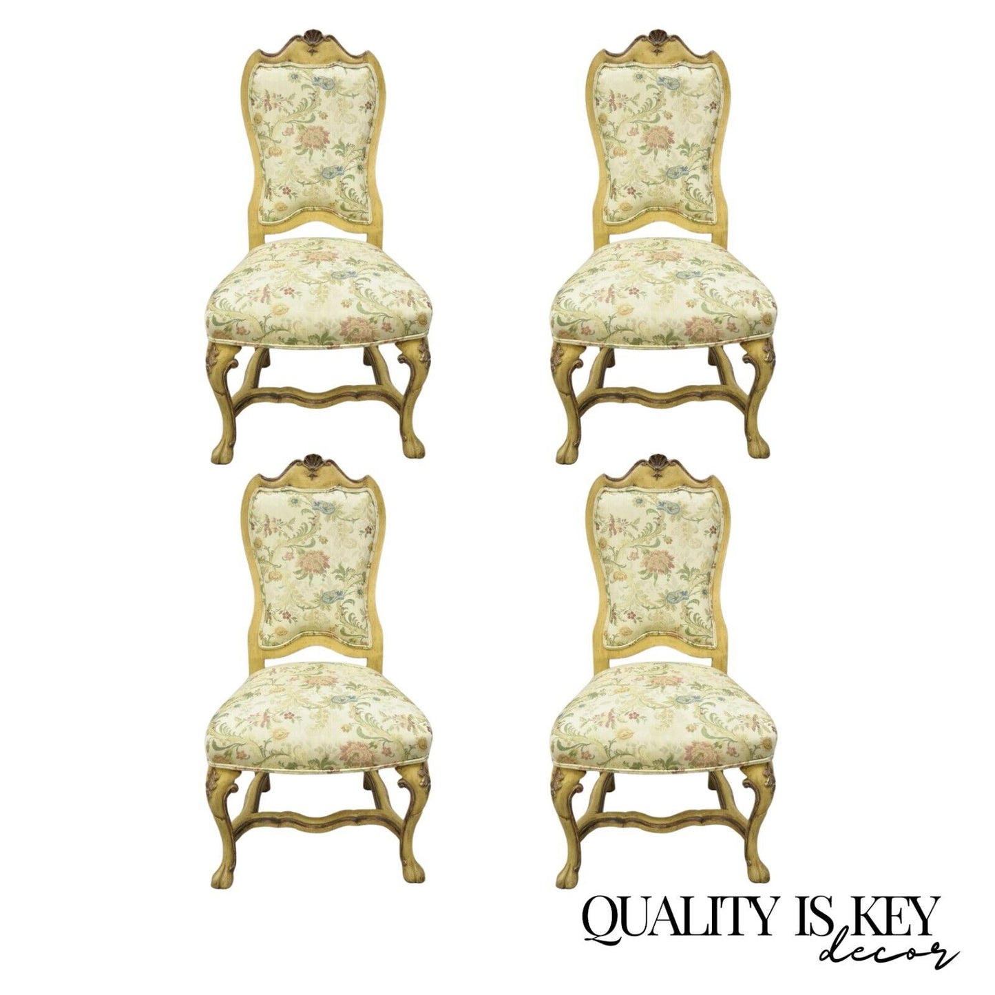 Minton Spidell Italian Regency Rococo Cream Painted Dining Chairs - Set of 4