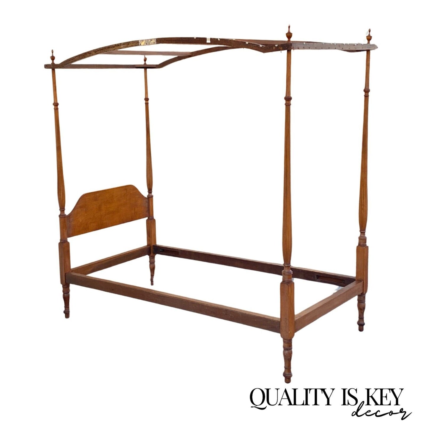 Antique American Federal Maple Wood Canopy Single Twin Poster Bed Frame