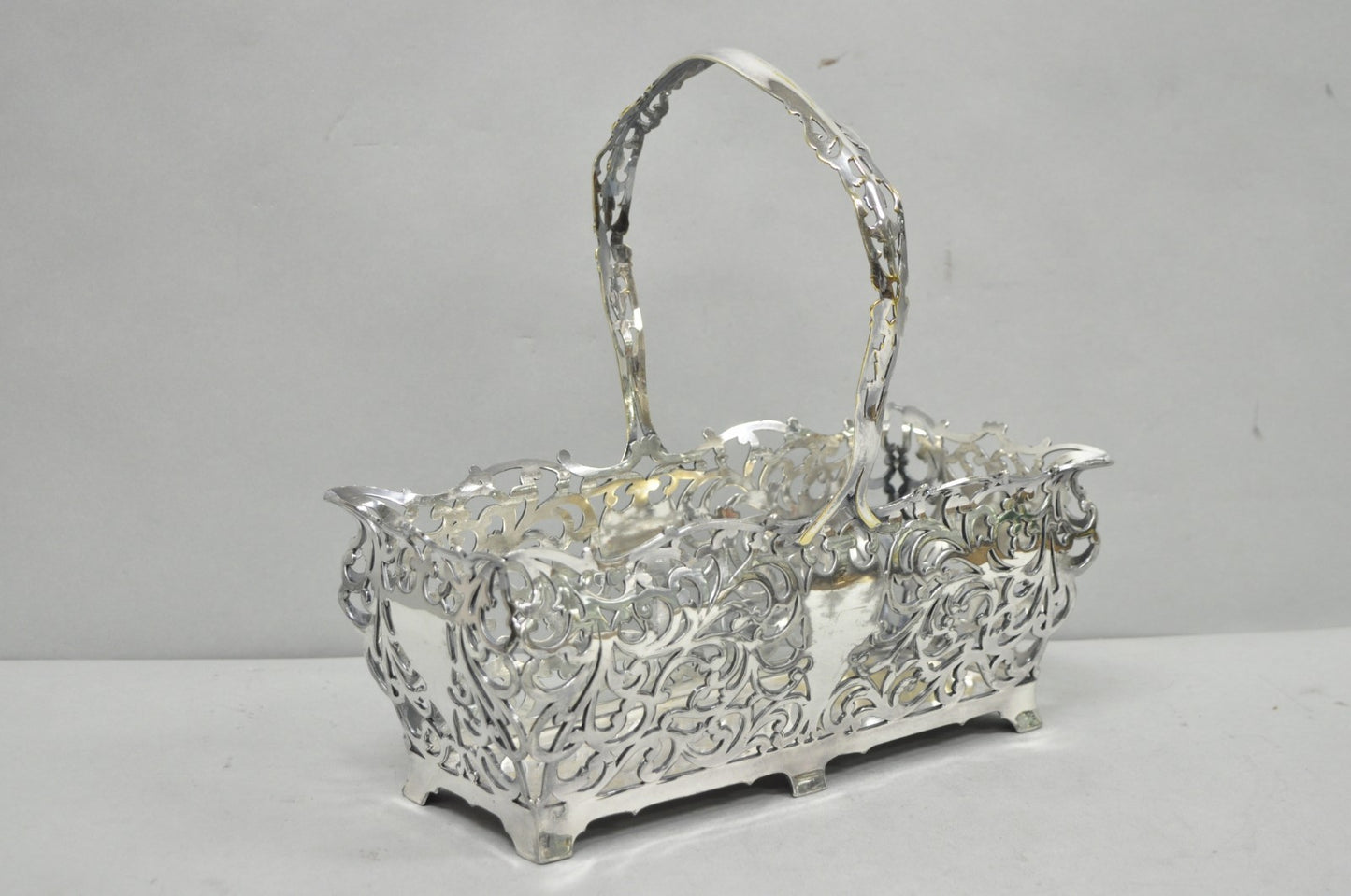 Antique Victorian Silver Plated Reticulated Scrollwork Bread Basket by Forbes