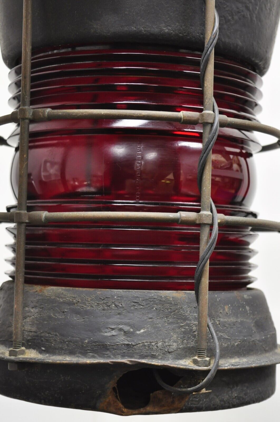 Antique Durkee Marine Ship Lantern Fixture Red Fresnel Pendant Chandlier (B)