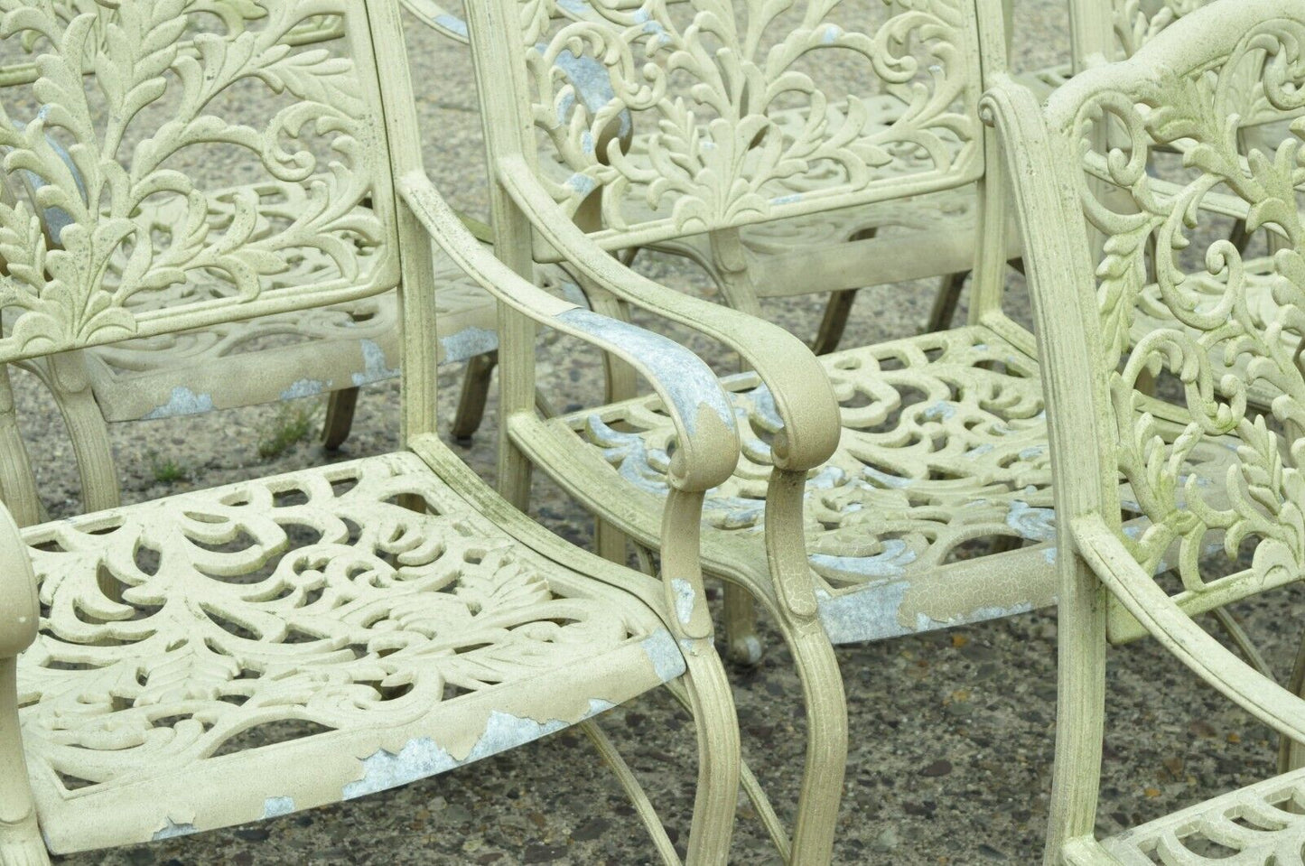 Cast Aluminum Leafy Scroll Outdoor Patio Dining Arm Chairs - Set of 4