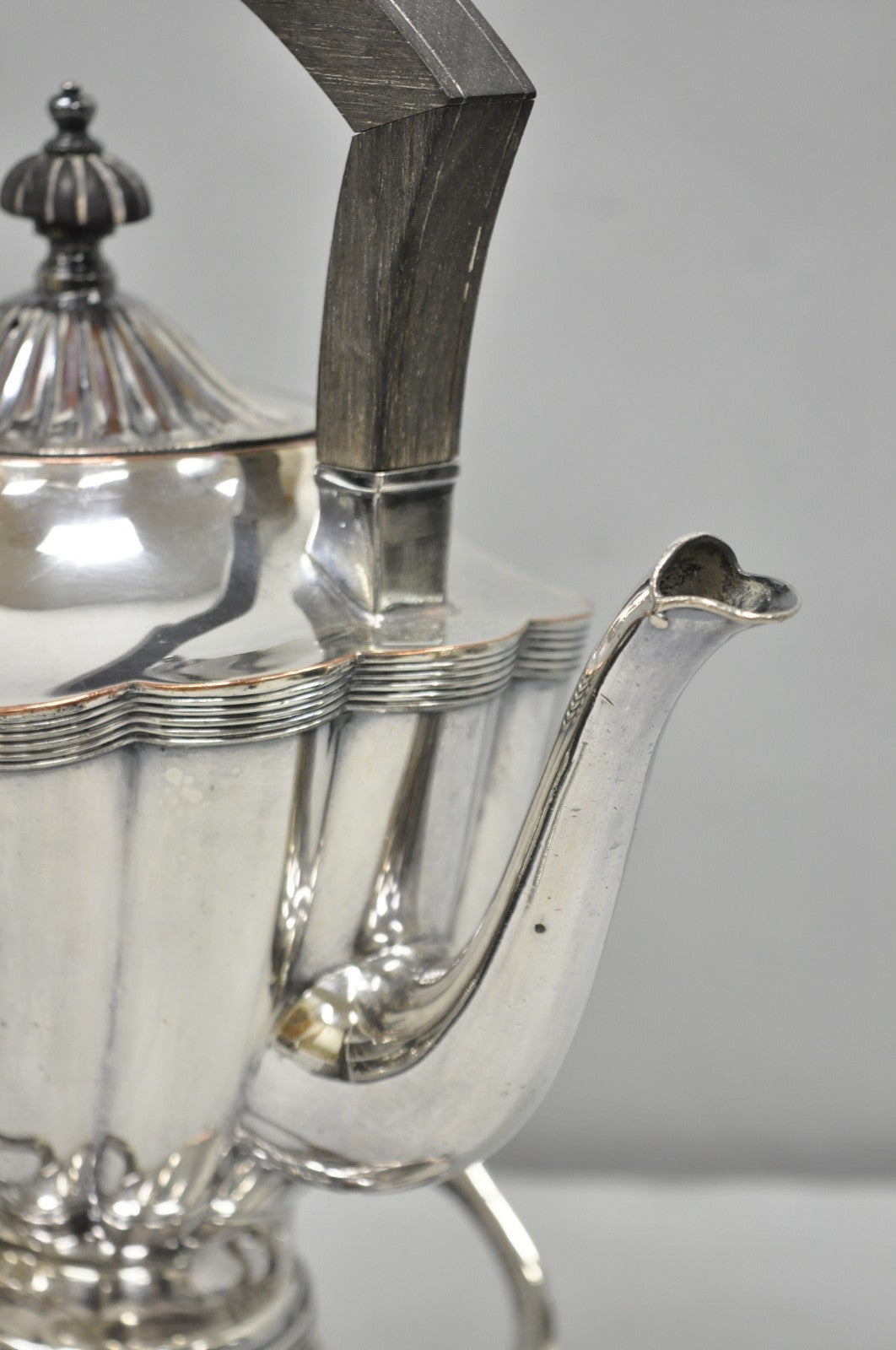 Antique English Art Nouveau Silver Plated Tilting Tea Kettle Pot on Stand