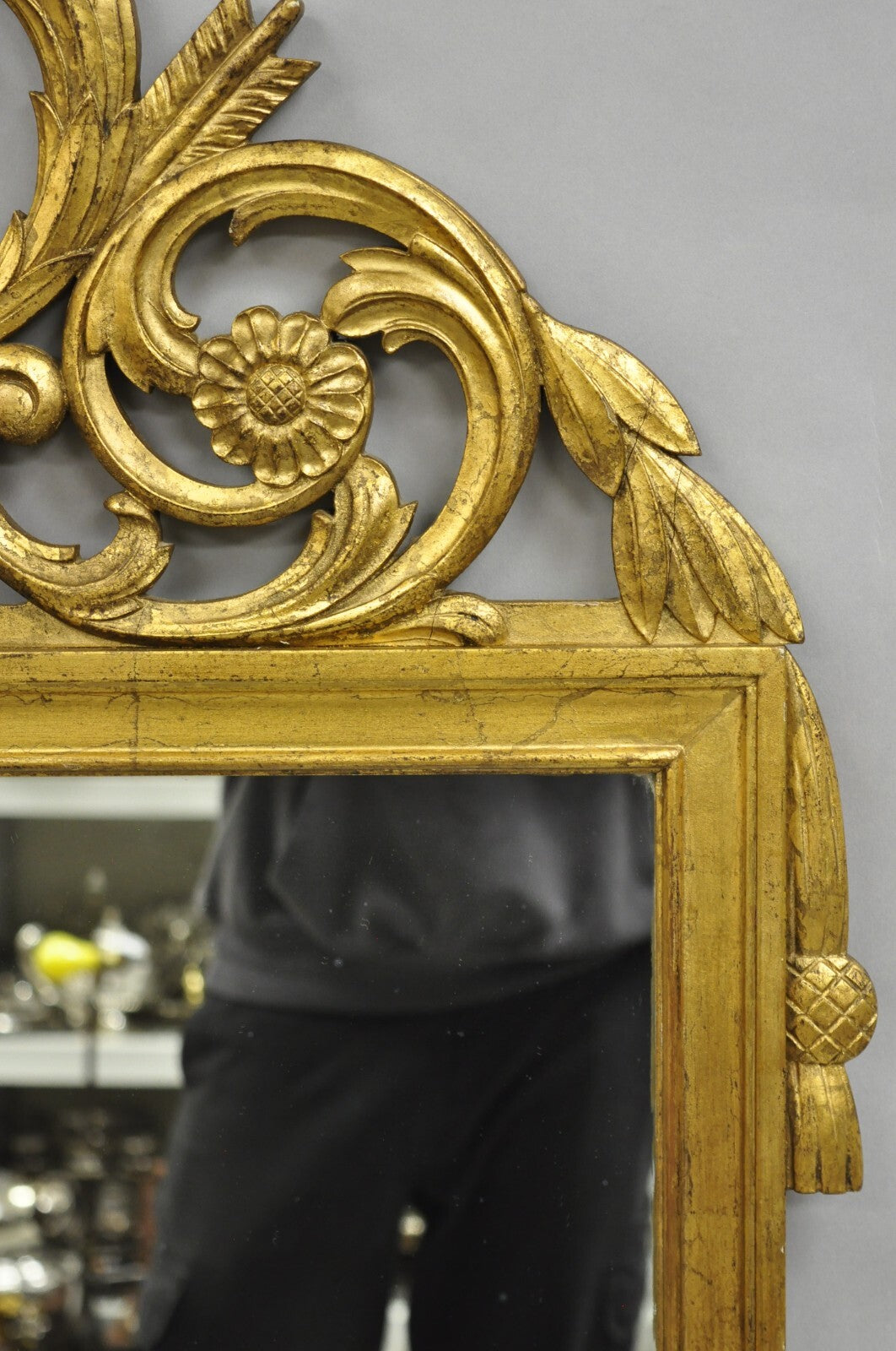 Antique French Neoclassical Style Gold Gilt Gesso Arrow & Wreath Wall Mirror