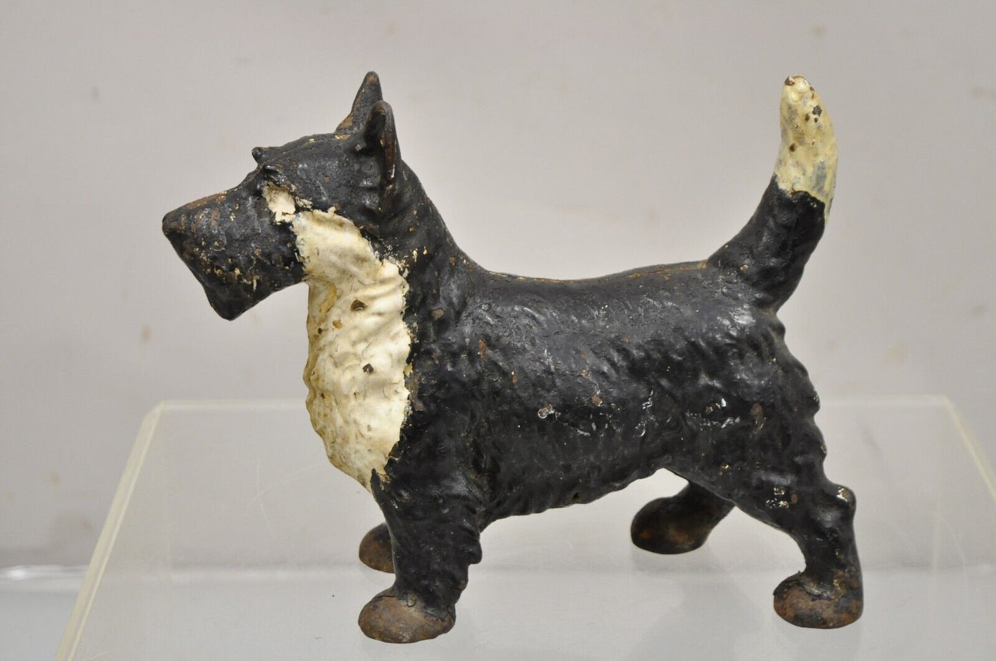 Antique Victorian Cast Iron Small Scottie Dog Metal Black Painted Door Stop