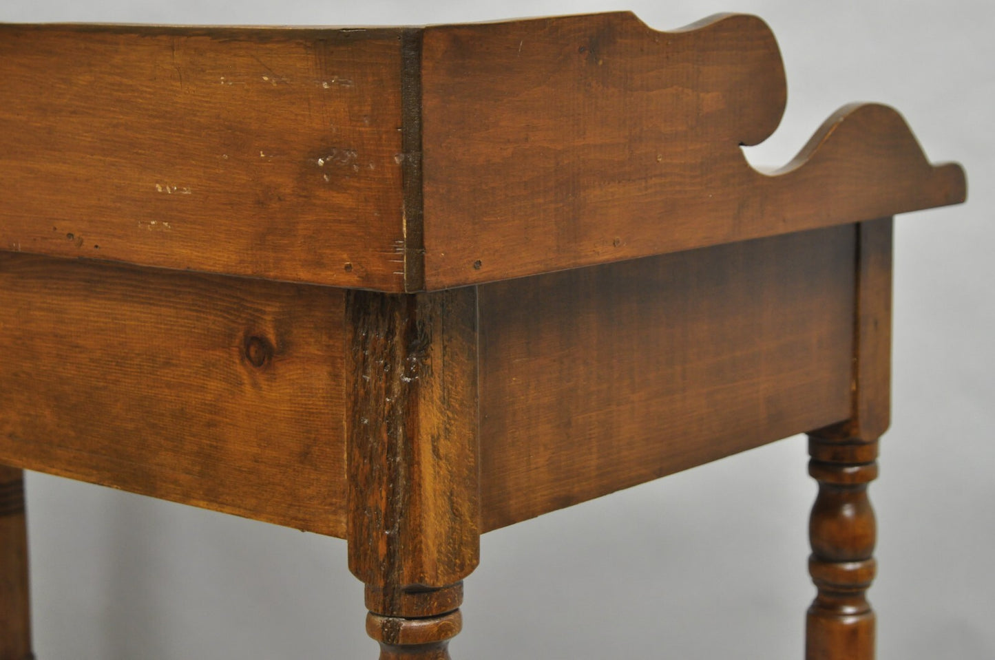 Antique Primitive Colonial Pine Wood 1 Drawer Work Table Desk w/ Backsplash