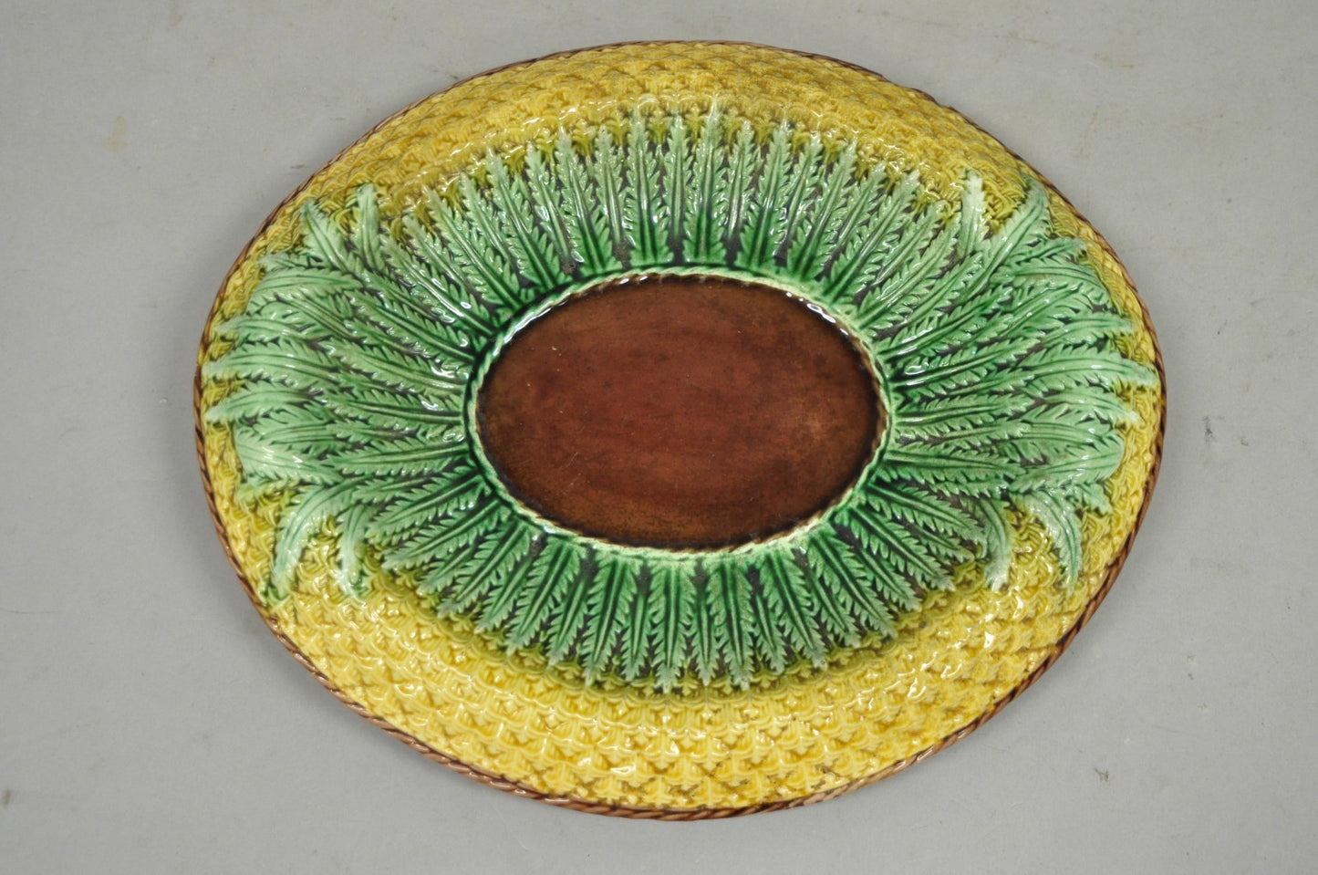 Antique Majolica Wheat Pineapple Glazed Ceramic Pottery Bread Platter Plate Dish