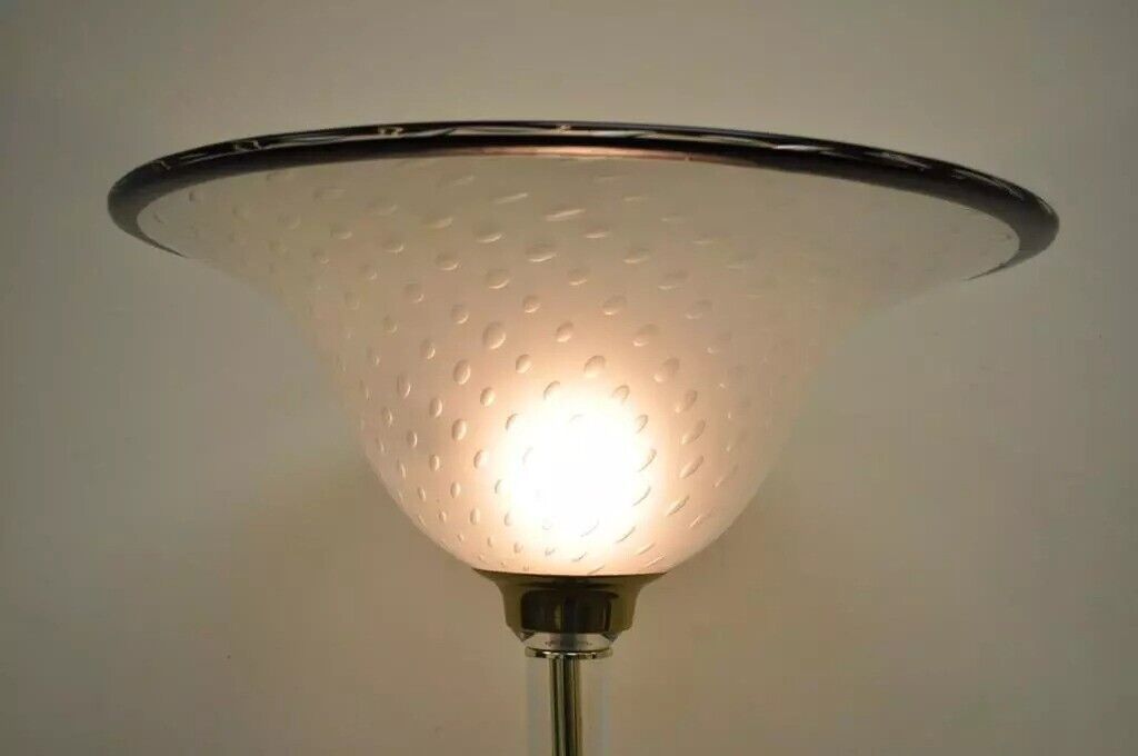 Vintage Mid Century Hollywood Regency Lucite Brass Glass Torchiere Floor Lamp