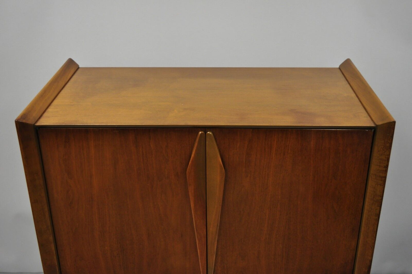 Vintage Mid Century Modern Sculpted Angled Walnut Highboy Tall Chest Dresser