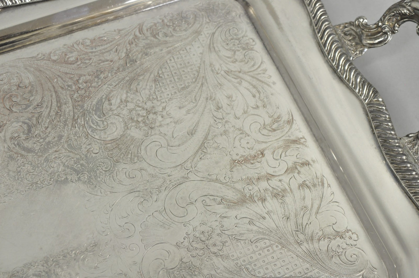 Vintage English Sheffield Victorian Silver Plated Twin Handle Bar Serving Tray
