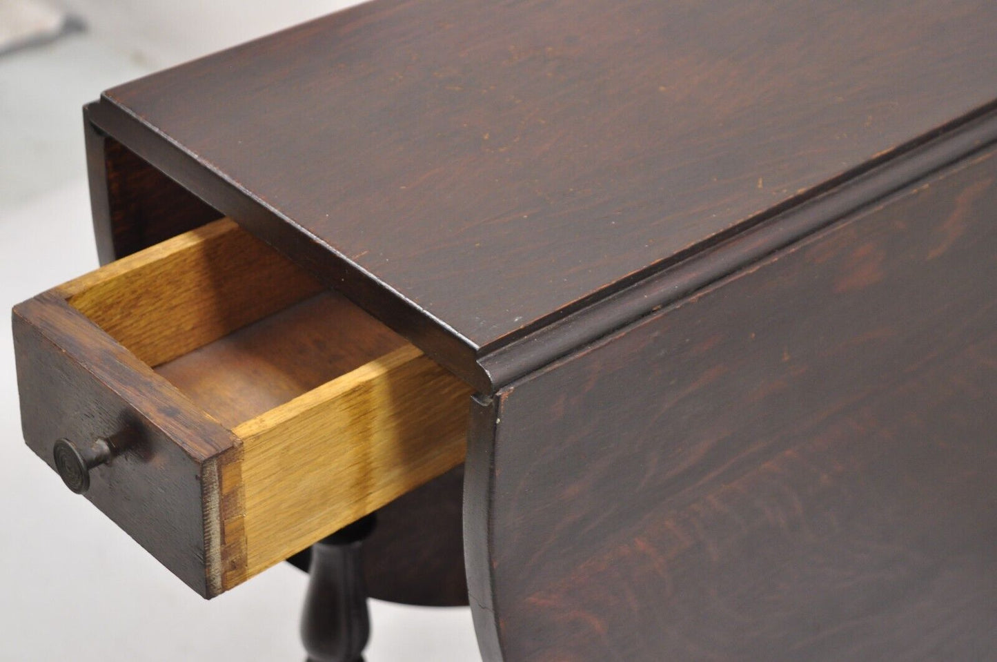 Antique English Jacobean Oak Wood Barley Twist Small Oval Drop Leaf Table