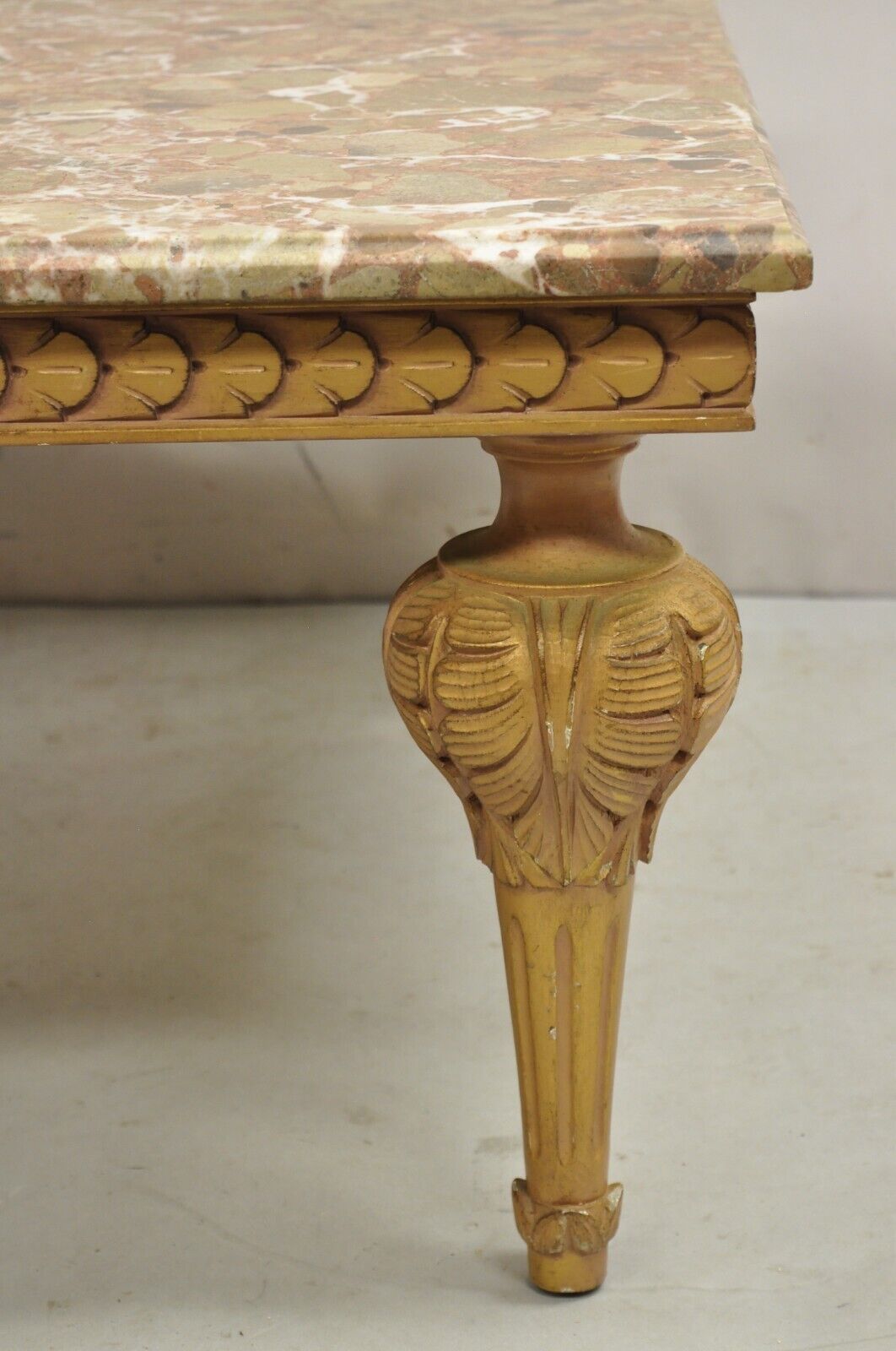 Vintage Italian Neoclassical Style Pink Rouge Marble Square Coffee Table