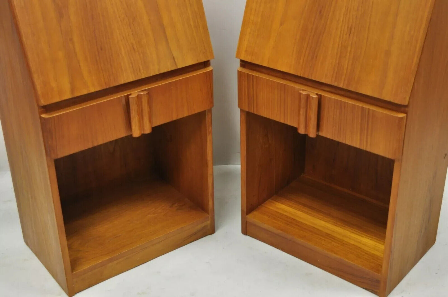 Vintage Mid Century Danish Modern Teak Tall Bedside Cabinet Nightstands - Pair
