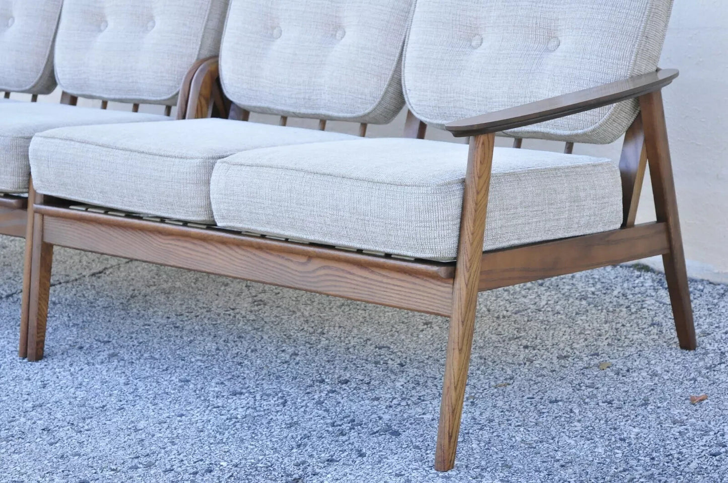 Mid Century Modern Sculpted Walnut Two Part Four Seat Sectional Sofa - 2 Pieces