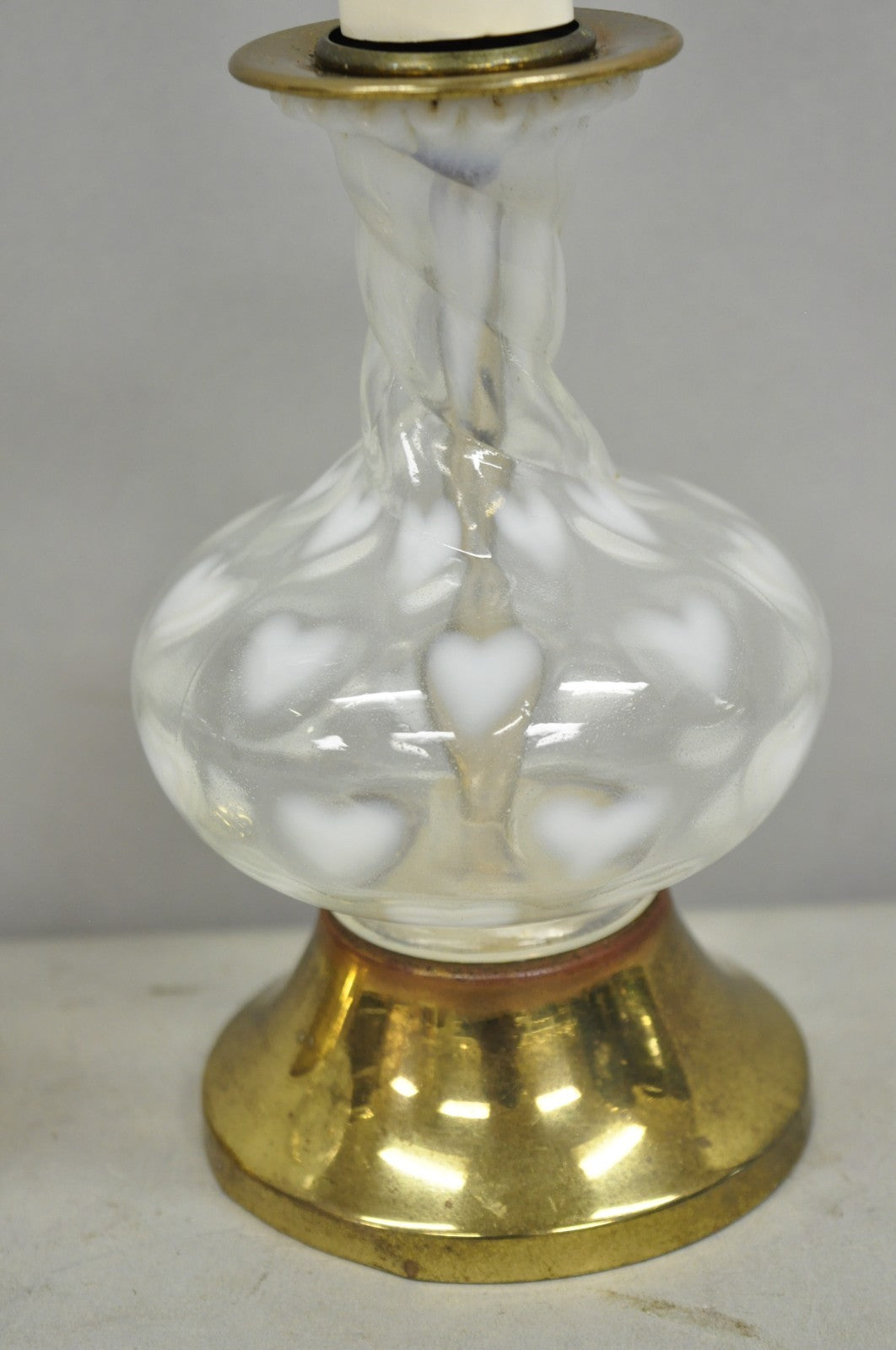 Vintage Hollywood Regency Petite Blown Glass Boudoir Table Lamps w/ Hearts, Pair
