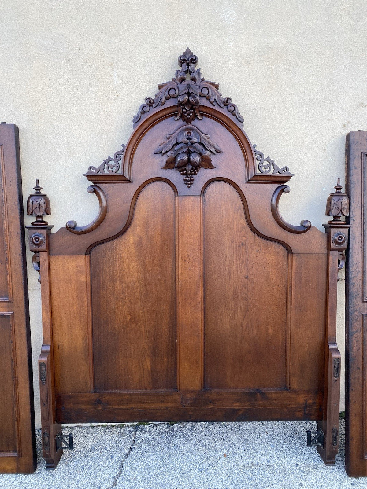 Antique Eastlake Victorian Stately Carved Walnut Highback Full Size Bed Frame