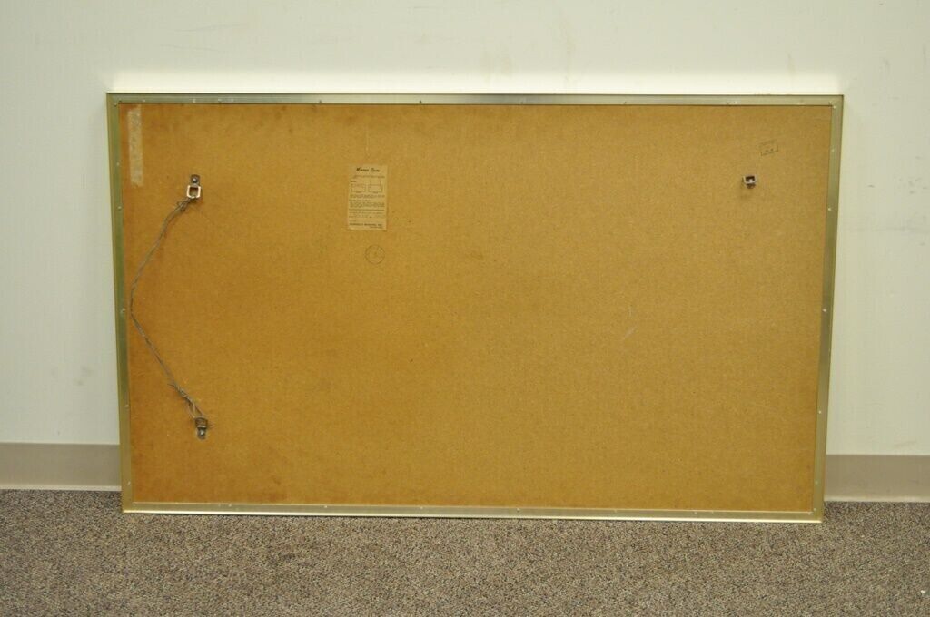 Mid Century Modern Minimalist Brass Tone Beveled Glass Mirror Paul McCobb Style
